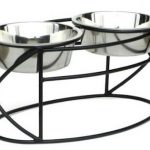 PetsStop Oval Cross Double Raised Feeder Black Large
